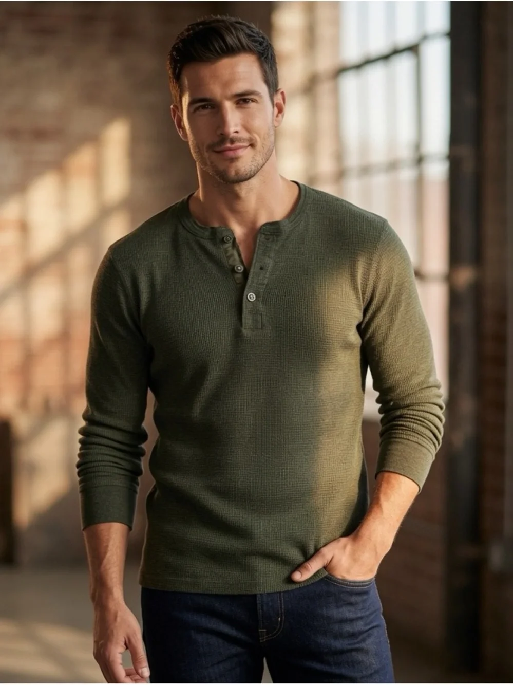 J. Crew Olive Green Thermal Henley
